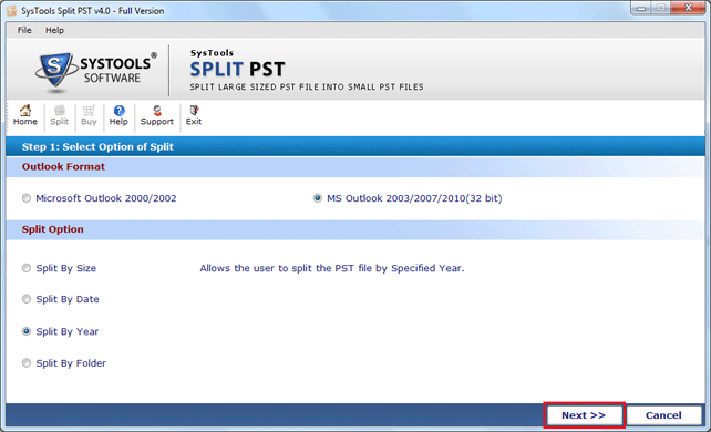 Click to view Split Outlook ANSI 2 GB PST 4.1 screenshot